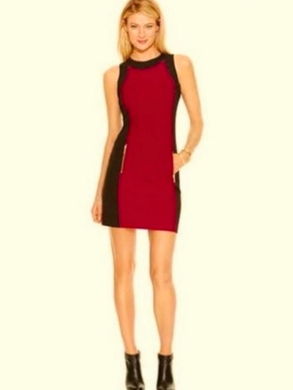 Michael Kors Red and Black Sleeveless Sheath Dress with Gold Zippers Sz M